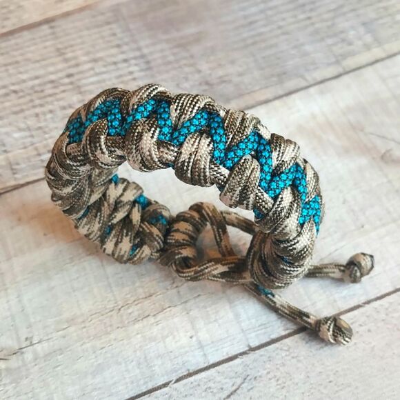 Handmade Paracord Bracelet Adjustable Unisex Turquoise Diamond Brown Desert Camo - Picture 2 of 3